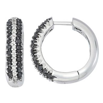 HDI Sterling Silver 1/2 Carat T.W. Black & White Diamond Hoop Earrings