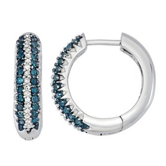 HDI Sterling Silver 1/2 Carat T.W. Blue & White Diamond Hoop Earrings