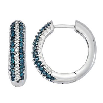 HDI Sterling Silver 1/2 Carat T.W. Blue & White Diamond Hoop Earrings