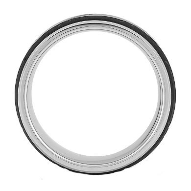 Lovemark Men's White & Black Ion-Plated Tungsten Diagonal Marks Ring