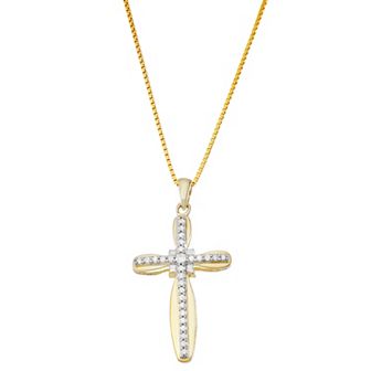HDI 10k Gold Over Sterling Silver 1/5 Carat T.W. Diamond Cross Pendant Necklace