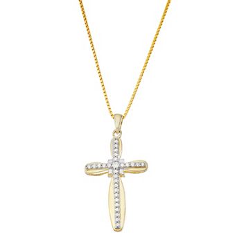 HDI 10k Gold Over Sterling Silver 1/5 Carat T.W. Diamond Cross Pendant Necklace