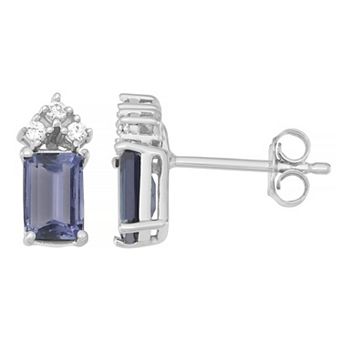 HDI 10k White Gold Tanzanite & 1/10 Carat T.W. Diamond Stud Earrings