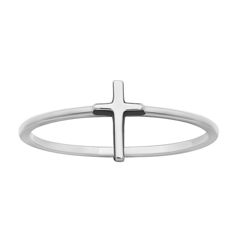 PRIMROSE Sterling Silver Cross Band Ring, Womens, Size: 8, Grey