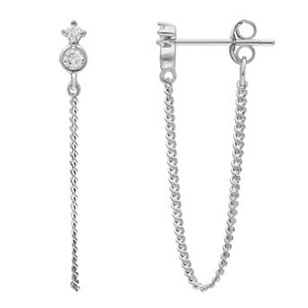 PRIMROSE Sterling Silver Cubic Zirconia Double Chain Drop Earrings