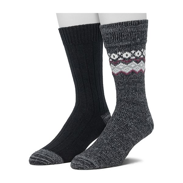 Men's Cuddl Duds 2pack Diamond Boarder Fairisle & Solid Crew Socks