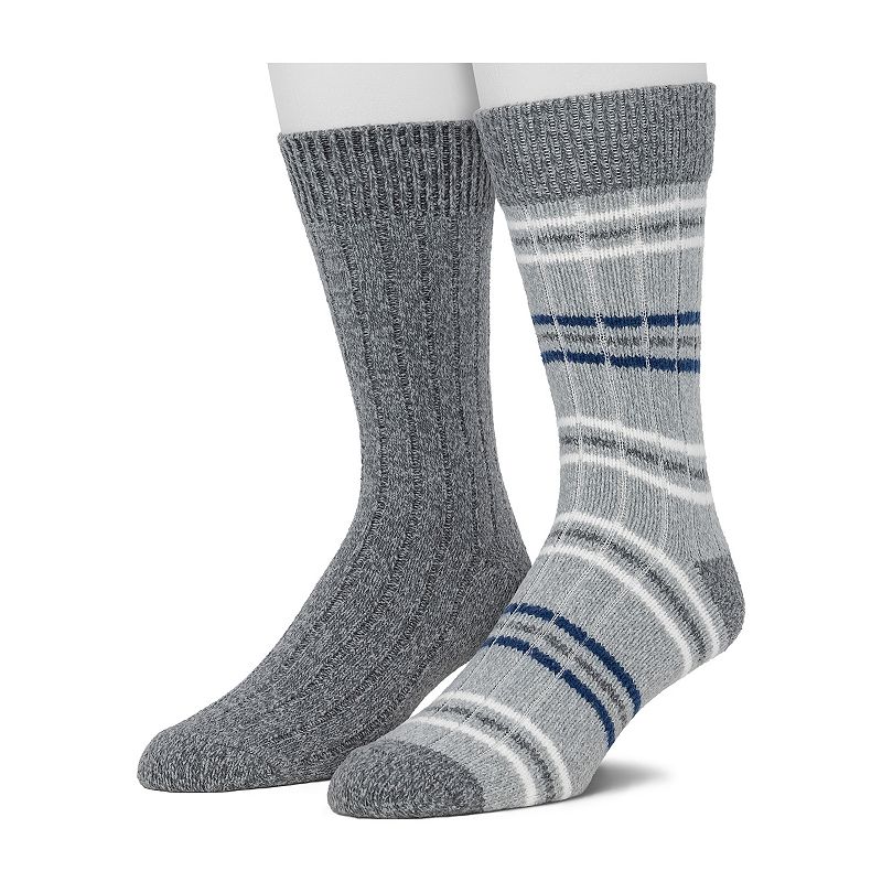 Mens Climatesmart by Cuddl Duds 2-pack Striped & Solid Ribbed Crew Socks, 