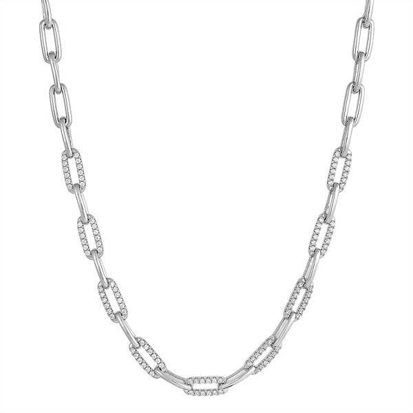 Sterling Silver Cubic Zirconia Paperclip Chain Necklace