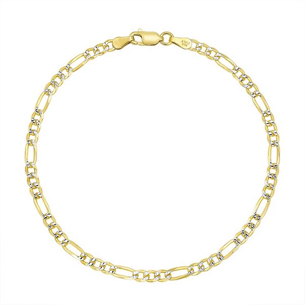 Two Tone Sterling Silver Figaro Chain Bracelet