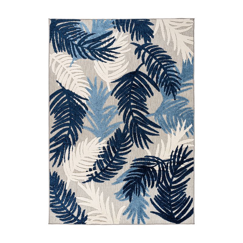 World Rug Gallery Tropical Floral Modern Indoor Outdoor Rug, Blue, 5X7 Ft