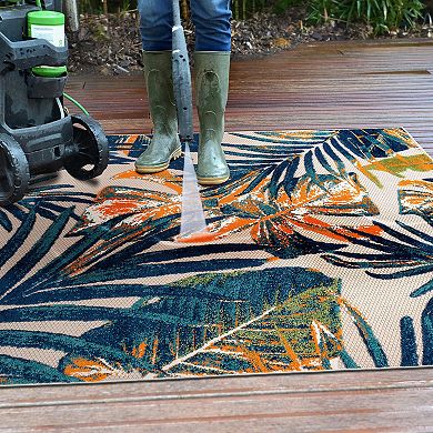 World Rug Gallery Floral Leaves Indoor Outdoor Rug