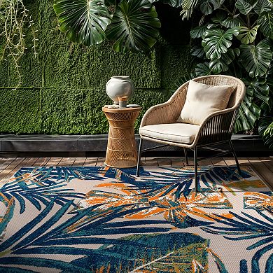 World Rug Gallery Floral Leaves Indoor Outdoor Rug