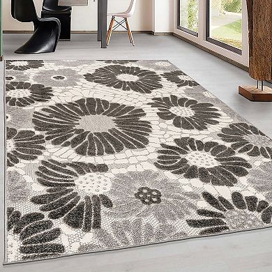 World Rug Gallery Palermo Modern Floral Flowers Indoor Outdoor Rug