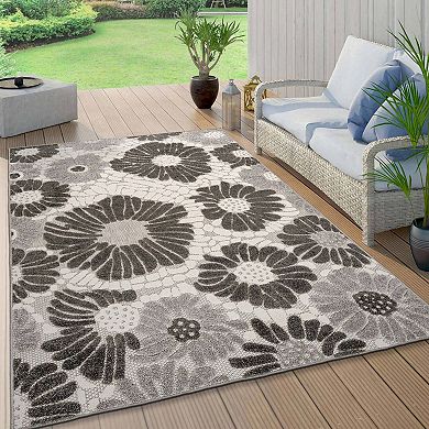 World Rug Gallery Palermo Modern Floral Flowers Indoor Outdoor Rug