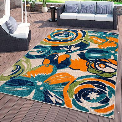 World Rug Gallery Modern Large Floral Flowers Indoor Outdoor Rug