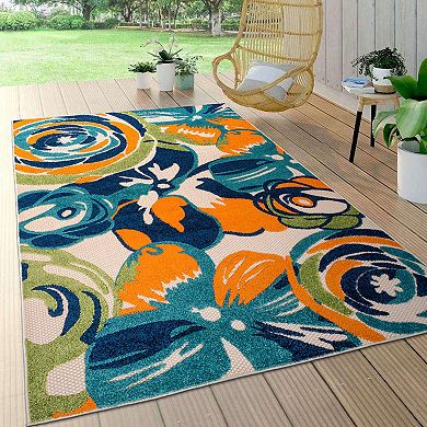 World Rug Gallery Modern Large Floral Flowers Indoor Outdoor Rug