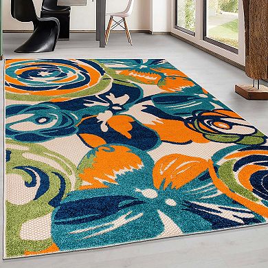 World Rug Gallery Modern Large Floral Flowers Indoor Outdoor Rug