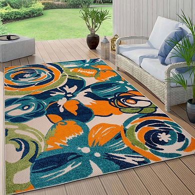 World Rug Gallery Modern Large Floral Flowers Indoor Outdoor Rug