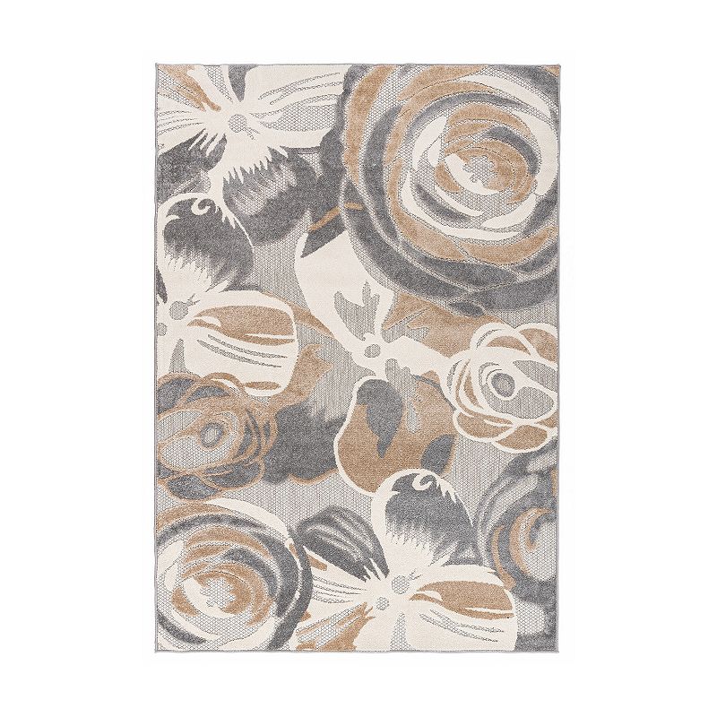 World Rug Gallery Modern Large Floral Flowers Indoor Outdoor Rug, Grey, 8X10 Ft