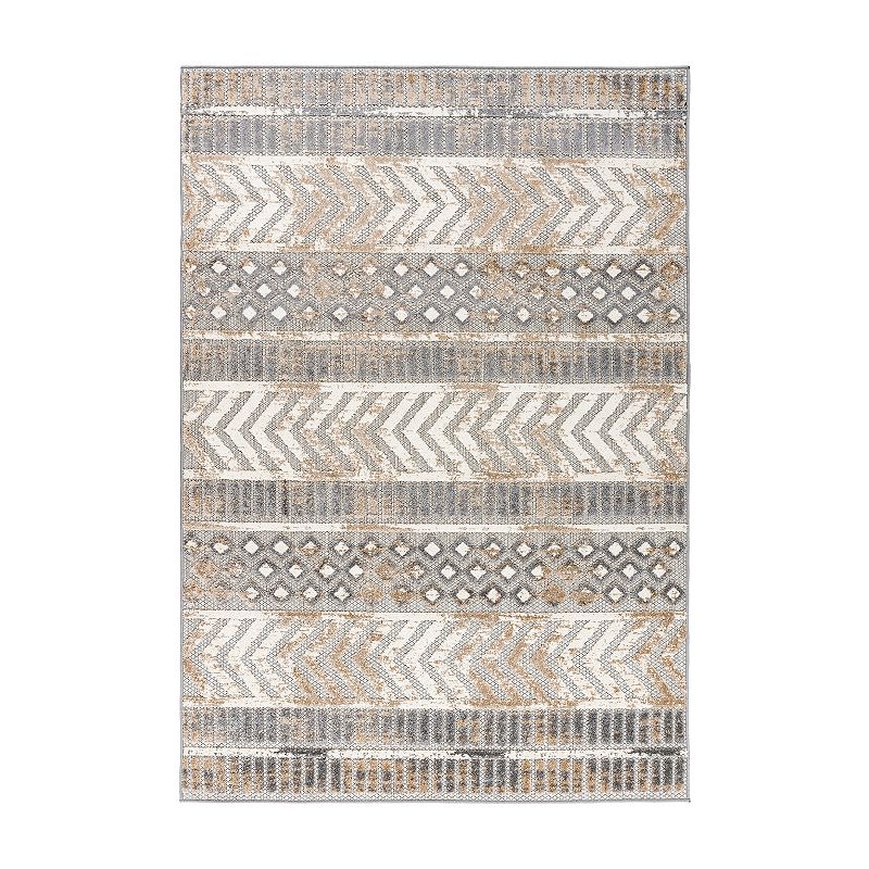 World Rug Gallery Distressed Geometric Indoor Outdoor Rug, Beig/Green, 8X10 Ft