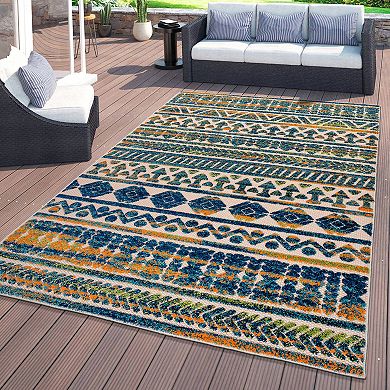 World Rug Gallery Modern Stripes Faded Geometric Indoor Outdoor Rug