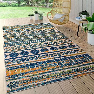 World Rug Gallery Modern Stripes Faded Geometric Indoor Outdoor Rug