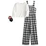 Girls 4-16 Knit Works Plaid Jumpsuit, Solid Long Sleeve Top & Scrunchies Set in Regular & Plus Sizes