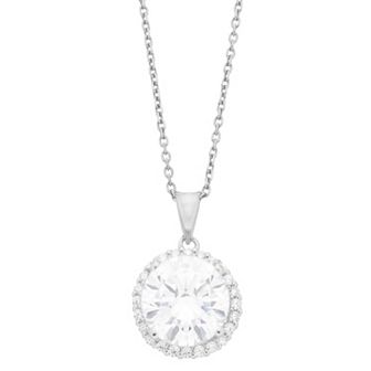 Rosabella Sterling Silver Cubic Zirconia Halo Pendant Necklace