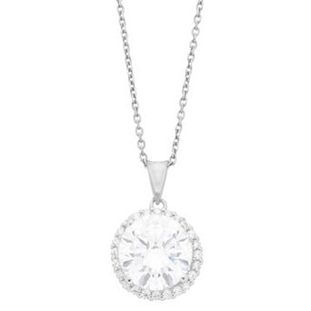 Rosabella Sterling Silver Cubic Zirconia Halo Pendant Necklace