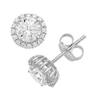 Sterling Silver Cubic Zirconia Halo Stud Earrings