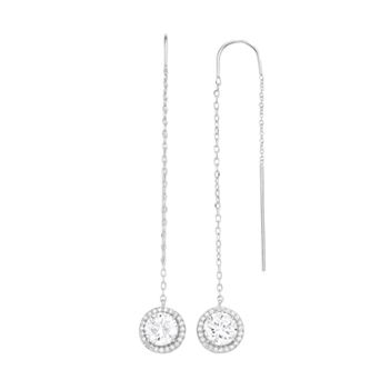 Rosabella Sterling Silver Cubic Zirconia Halo Drop Earrings
