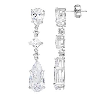 Rosabella Sterling Silver Cubic Zirconia Long Dangle Drop Earrings