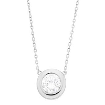 Rosabella Sterling Silver Cubic Zirconia Round Bezel Necklace
