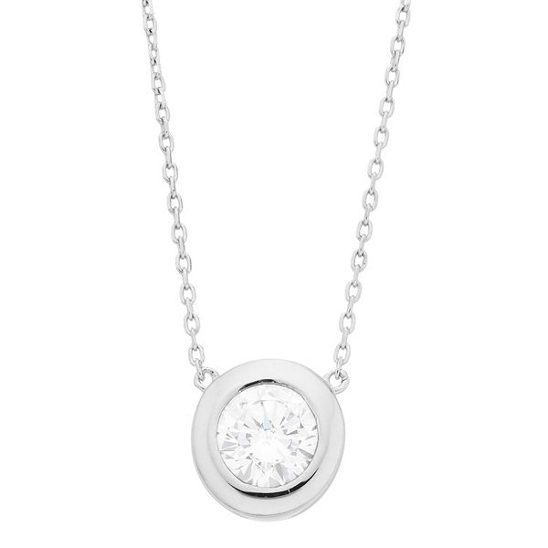Sterling Silver Cubic Zirconia Round Bezel Necklace