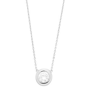 Rosabella Sterling Silver Cubic Zirconia Round Bezel Necklace