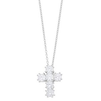 Rosabella Sterling Silver Cubic Zirconia Cross Pendant Necklace