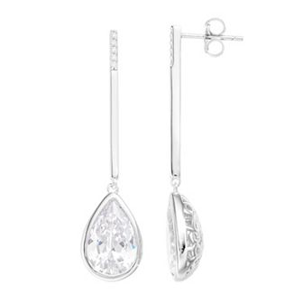 Sterling Silver Cubic Zirconia Bar Drop Earrings