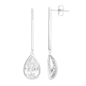 Rosabella Sterling Silver Cubic Zirconia Bar Drop Earrings