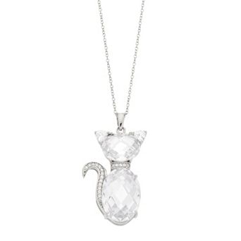 Rosabella Sterling Silver Cubic Zirconia Cat Pendant Necklace