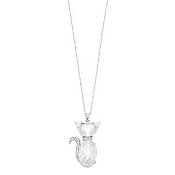 Rosabella Sterling Silver Cubic Zirconia Cat Pendant Necklace