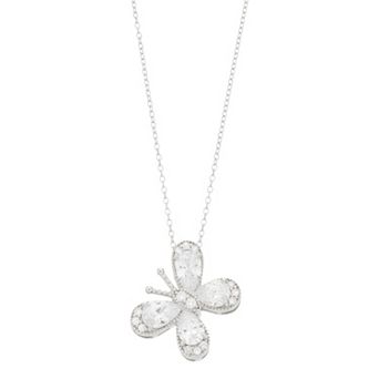 Rosabella Sterling Silver Cubic Zirconia Butterfly Pendant Necklace