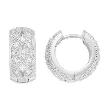 Rosabella Sterling Silver Cubic Zirconia Huggie Hoop Earrings