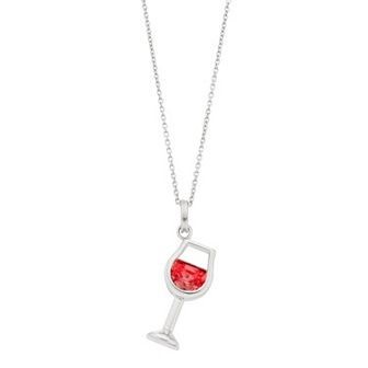 Rosabella Sterling Silver Cubic Zirconia Wine Glass Pendant Necklace