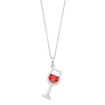 Rosabella Sterling Silver Cubic Zirconia Wine Glass Pendant Necklace