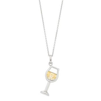 Rosabella Sterling Silver Cubic Zirconia Wine Glass Pendant Necklace