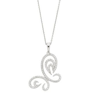 Rosabella Sterling Silver Cubic Zirconia Butterfly Pendant Necklace