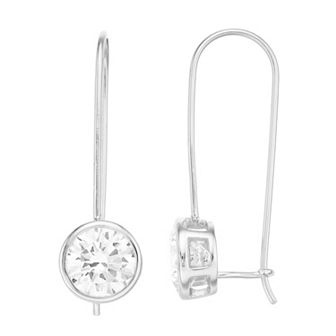 Rosabella Sterling Silver Round Cubic Zirconia Long Leverback Earrings