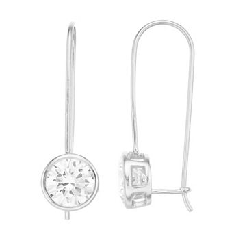 Rosabella Sterling Silver Round Cubic Zirconia Long Leverback Earrings
