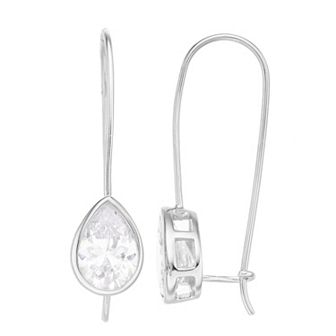 Rosabella Sterling Silver Pear Cubic Zirconia Long Leverback Earrings