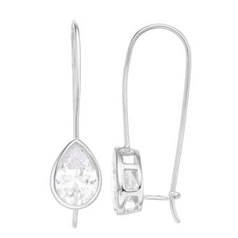 Rosabella Sterling Silver Pear Cubic Zirconia Long Leverback Earrings